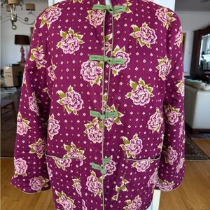 Esprit Women's Jacket - Burgundy and Olive Floral Hong Kong Style Jacket